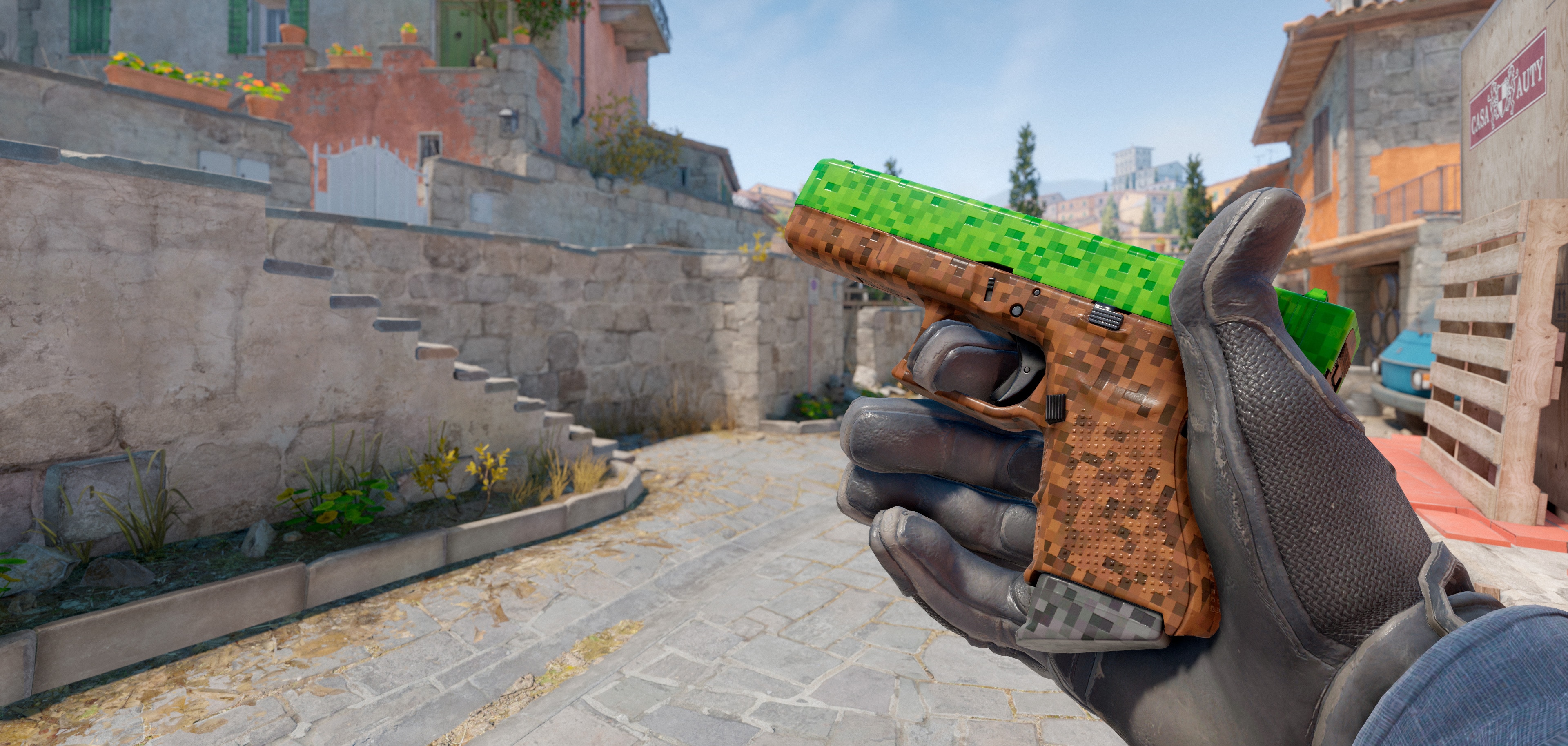 将经典的枪支与流行的像素风格相结合,融合了cs和minecraft两款游戏的